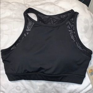black sports bra with mesh detailing